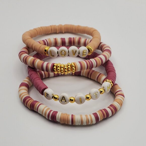 Faith & Love Heishi Beads Stack 4 pcs set  7" - Picture 4 of 6